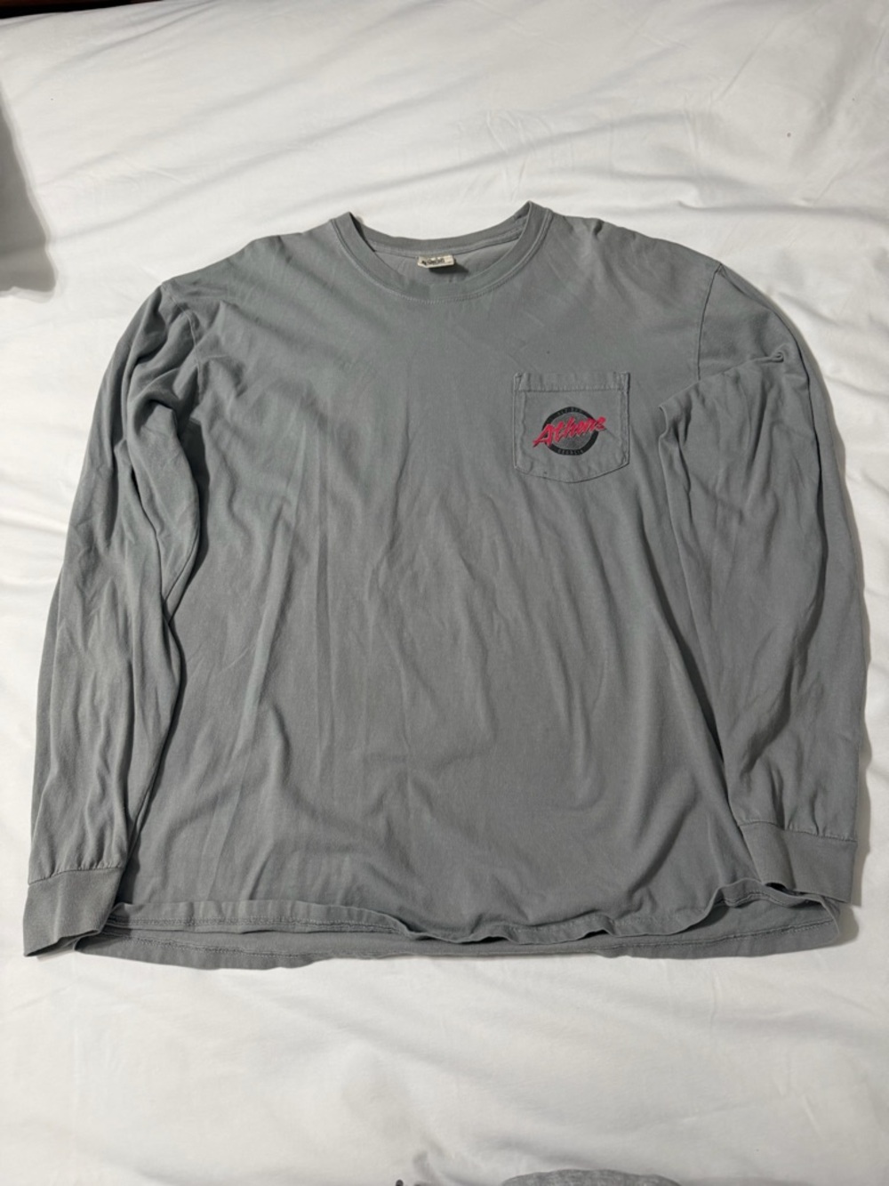 Old Row comfort color men’s long sleeve pocket t shirt with Athens logo